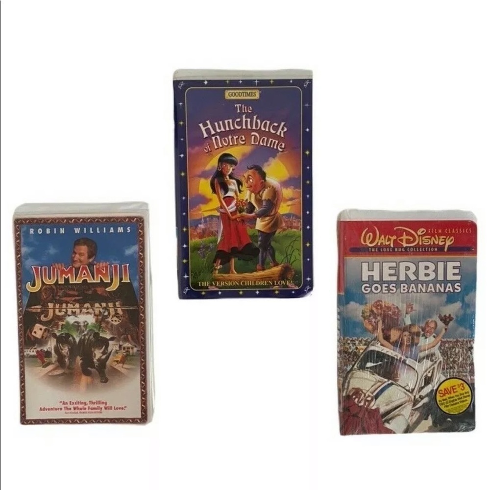 Lot of 3 VHS Walt Disney Vintage Movies Herbie Jumanji Hunchback of Notre Dame
